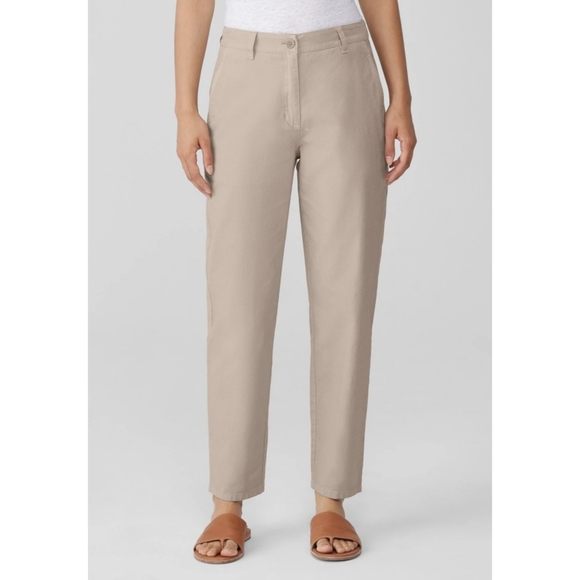 Eileen Fisher | Cotton Hemp Stretch Tapered Pants in Wheat Size 12 - Picture 1 of 10
